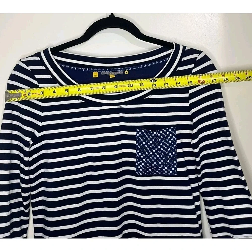 ANTHROPOLOGIE LITTLE YELLOW BUTTON Top Womens XS Navy Blue Built In Shirt N13 - Picture 5 of 10